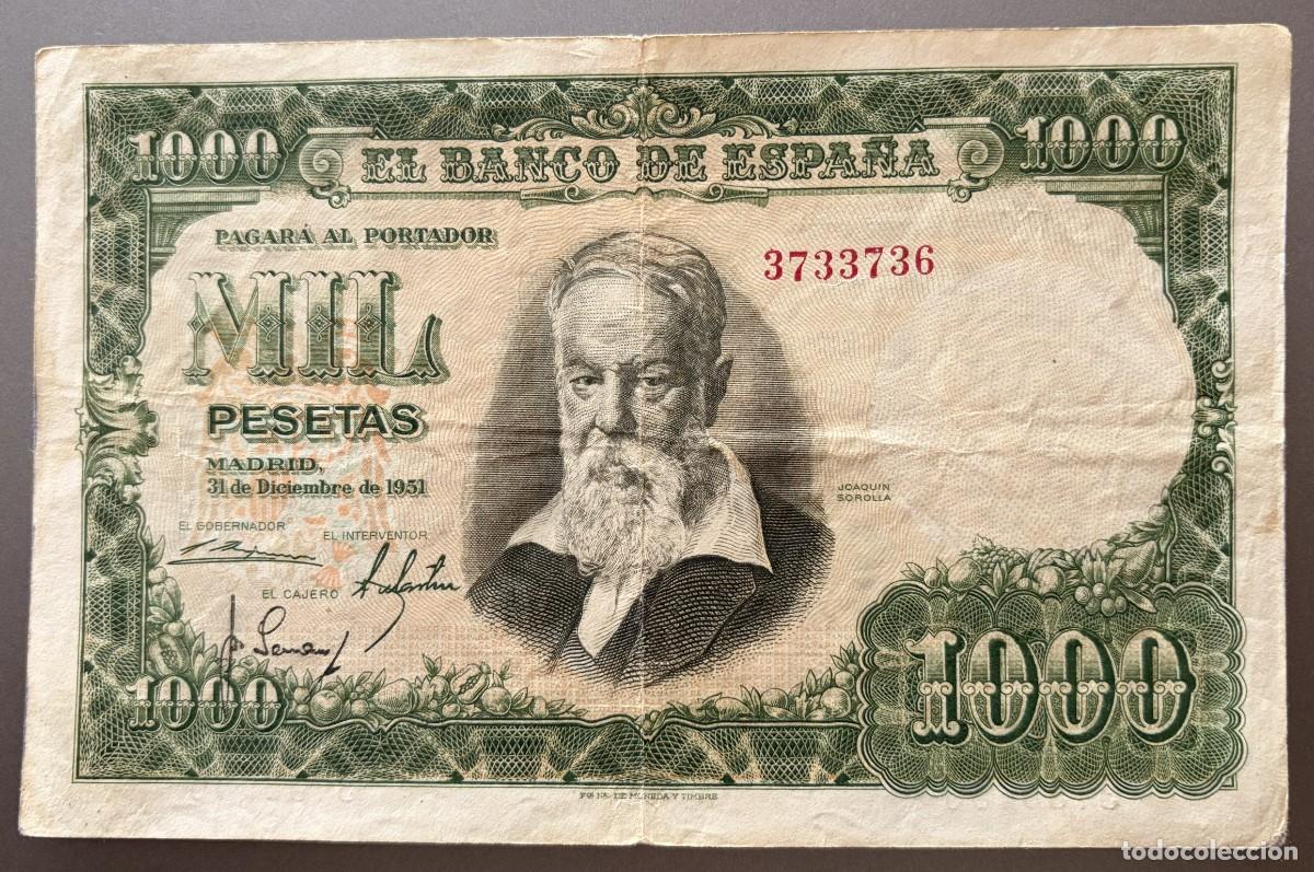 Billetes espa&ntilde;oles: BN072, ESPA&Ntilde;A, 1000 PESETAS, 1951. JOAQUIN SOROLLA