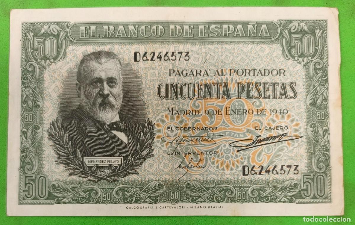 Billetes espa&ntilde;oles: ESPA&Ntilde;A. EDIFIL 437a. 50 PTAS 9 ENERO 1945 MENENDEZ Y PELAYO. CONSERVACI&Oacute;N MBC.