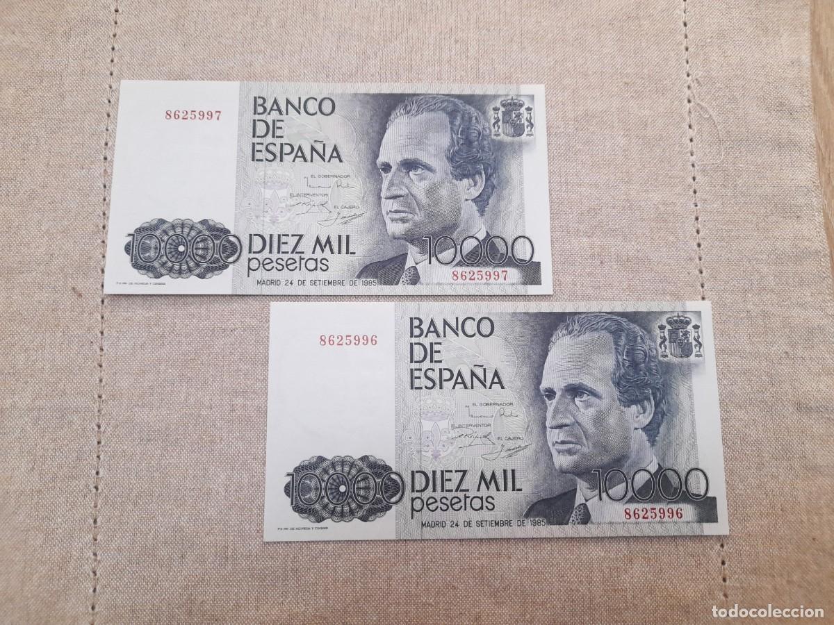 Billetes espa&ntilde;oles: Pareja Correlativa de 10000 Pesetas 1985 Sin serie y SC, Plancha!