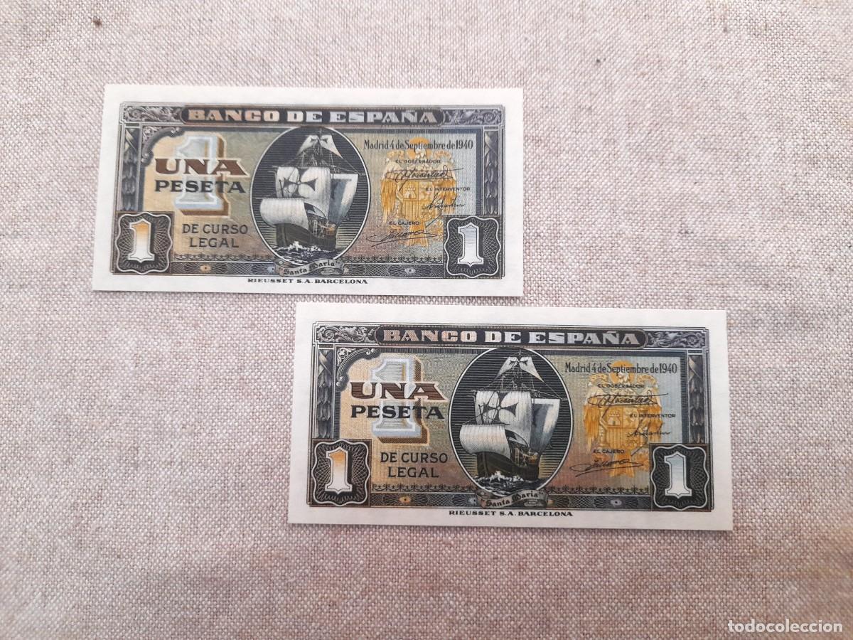 Billetes espa&ntilde;oles: Pareja Correlativa de 1 Peseta 1940 SC, Plancha!