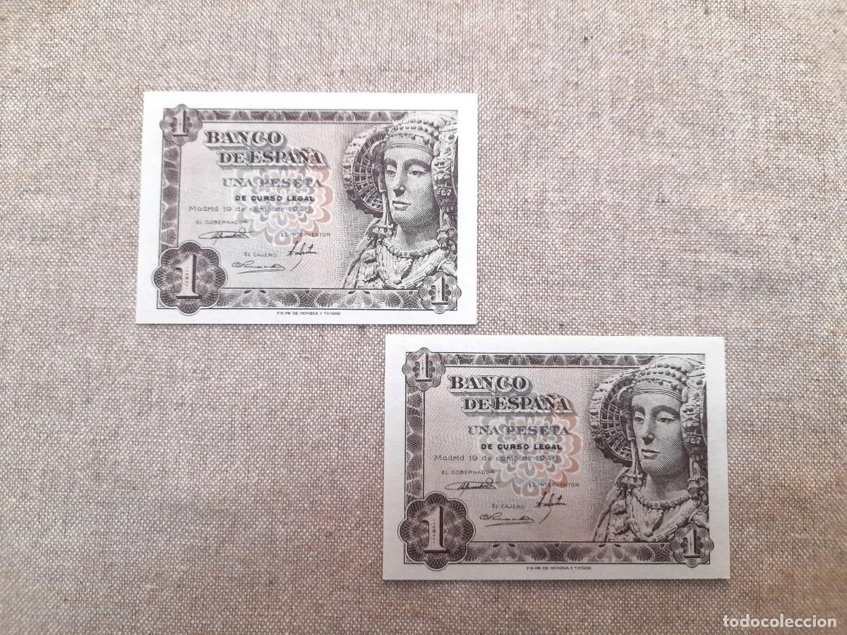 Billetes espa&ntilde;oles: Pareja Correlativa de 1 Peseta 1948 Sin serie y SC, Plancha! Numero MUY Bajo!!!