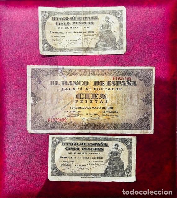 Billetes espa&ntilde;oles: magn&iacute;fico lote de TRES billetes PRIORIDAD NACIONAL