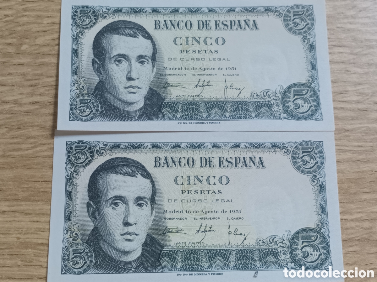 Billetes espa&ntilde;oles: PAREJA CORRELATIVA DE BILLETES DE 5 PESETAS DEL 10 DE AGOSTO DE 1951