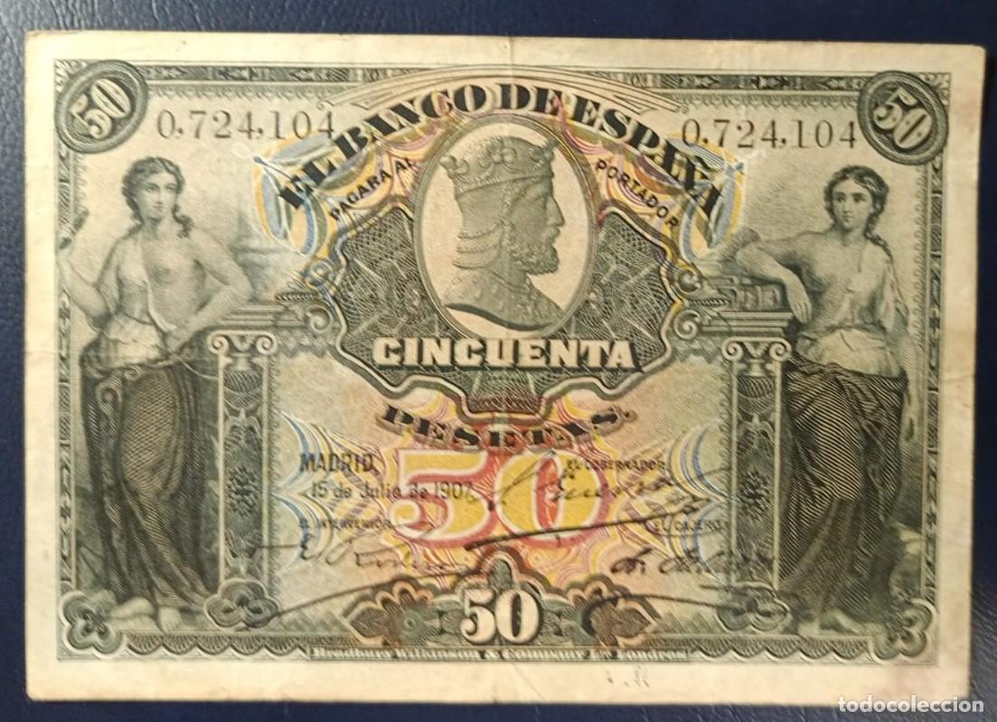Billetes espa&ntilde;oles: 50 PESETAS BANCO DE ESPA&Ntilde;A 15 JULIO DE 1907 ( BSP229 )