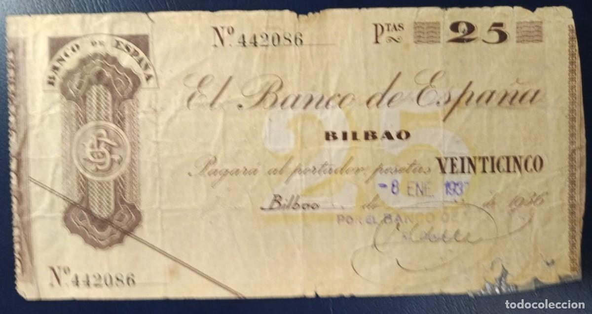 Billetes espa&ntilde;oles: 25 PESETAS BANCO DE ESPA&Ntilde;A BILBAO 8 DE ENERO DE 1936 ( BSP244 )