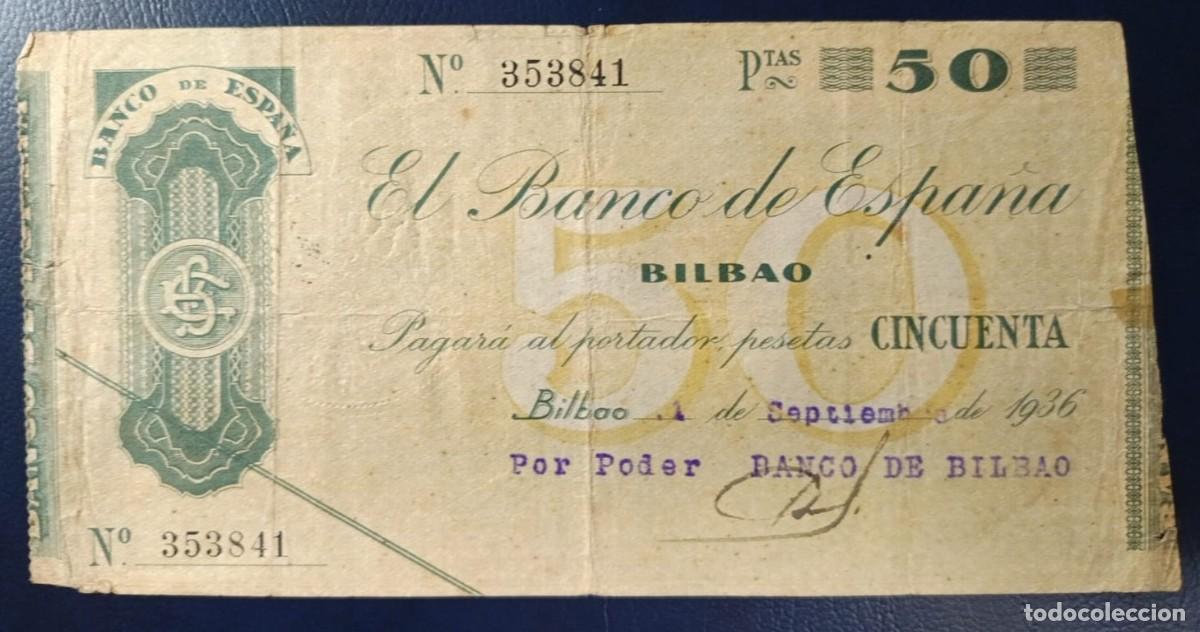 Billetes espa&ntilde;oles: 50 PESETAS BANCO DE ESPA&Ntilde;A BILBAO 1 DE SEPTIEMBRE DE 1936 ( BSP245 )
