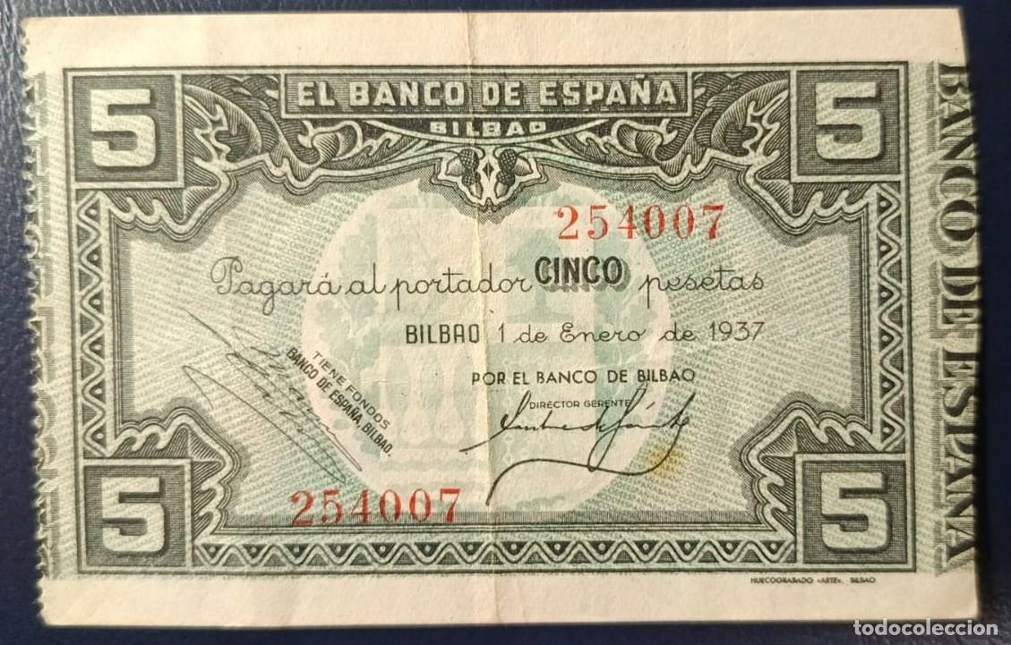 Billetes espa&ntilde;oles: 5 PESETAS BANCO DE ESPA&Ntilde;A BILBAO 1 DE ENERO DE 1937 ( BSP247 )