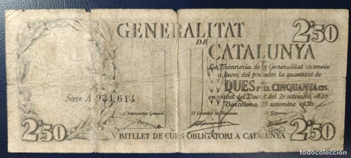 Billetes espa&ntilde;oles: 2,50 PESETAS GENERALITAT DE CATALUNYA BARCELONA 25 SEPTIEMBRE DE 1936 ( BSP259 )