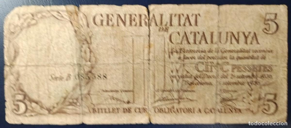 Billetes espa&ntilde;oles: 5 PESETAS GENERALITAT DE CATALUNYA BARCELONA 25 SEPTIEMBRE DE 1936 ( BSP260 )