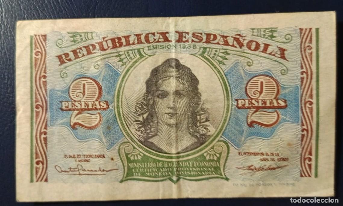 Billetes espa&ntilde;oles: DOS PESETAS REPUBLICA ESPA&Ntilde;OLA EMISION 1938 ( BSP265 )