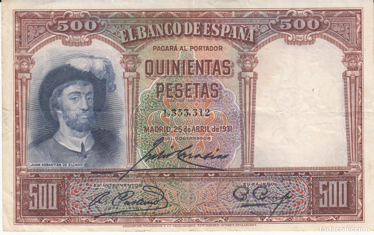 Billetes espa&ntilde;oles: 1931 BILLETE BANCO DE ESPA&Ntilde;A DE 500 PESETAS - JUAN SEBASTIAN ELCANO