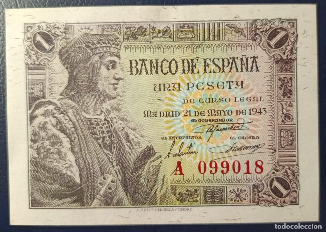 Billetes espa&ntilde;oles: UNA PESETA BANCO DE ESPA&Ntilde;A MADRID 21 DE MAYO DE 1943 ( BSP277 )