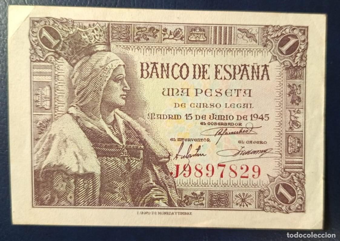 Billetes espa&ntilde;oles: UNA PESETA BANCO DE ESPA&Ntilde;A MADRID 15 DE JUNIO DE 1945 ( BSP278 )