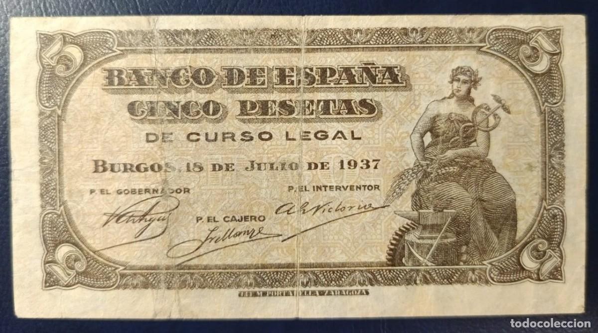 Billetes espa&ntilde;oles: 5 PESETAS BANCO DE ESPA&Ntilde;A BURGOS 18 DE JULIO DE 1937 ( BSP285 )