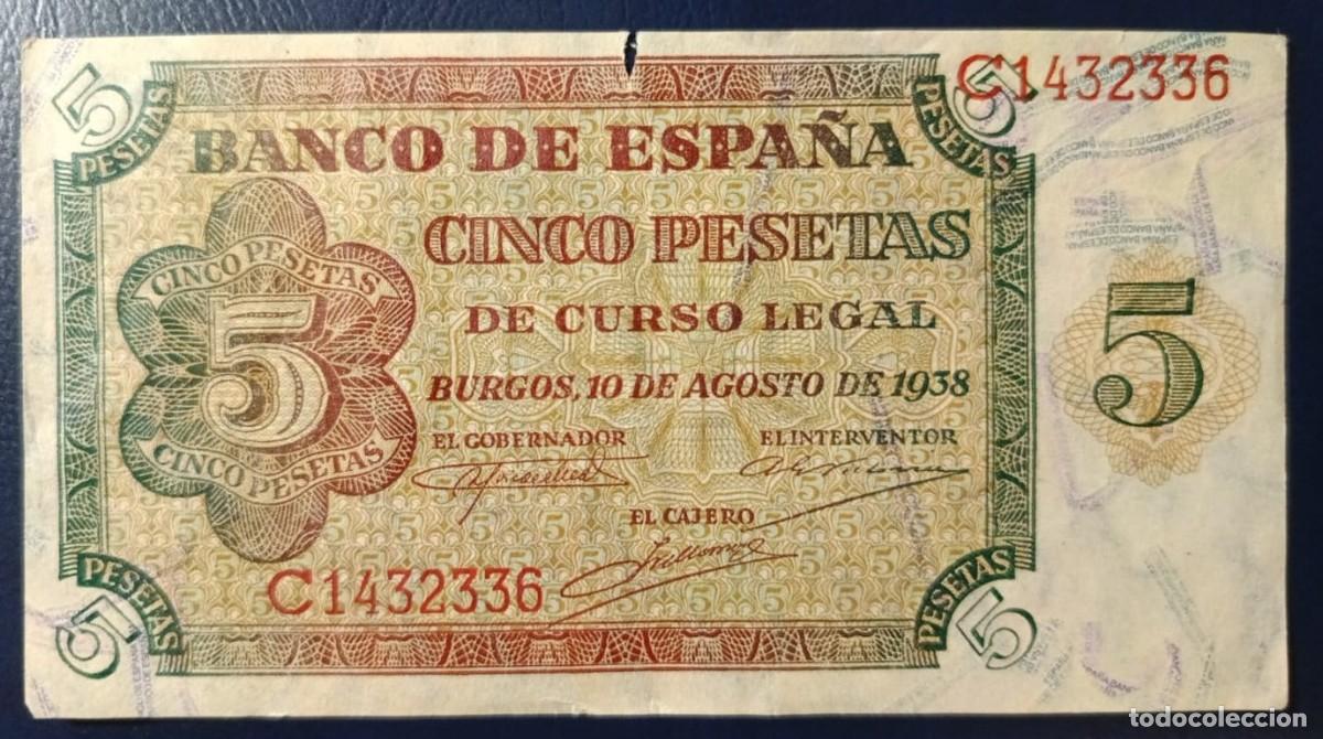 Billetes espa&ntilde;oles: 5 PESETAS BANCO DE ESPA&Ntilde;A BURGOS 10 DE AGOSTO DE 1938 ( BSP286 )