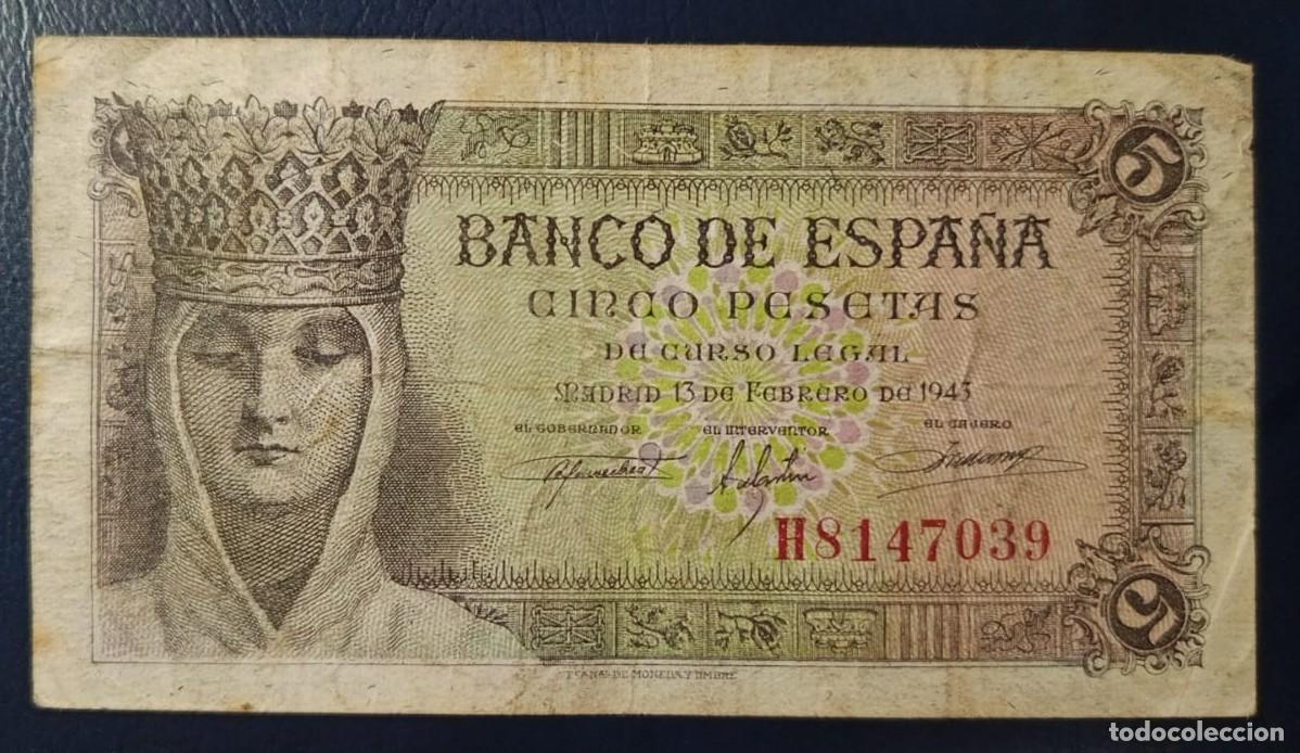 Billetes espa&ntilde;oles: 5 PESETAS BANCO DE ESPA&Ntilde;A MADRID 13 DE FEBRERO DE 1943 ( BSP288 )