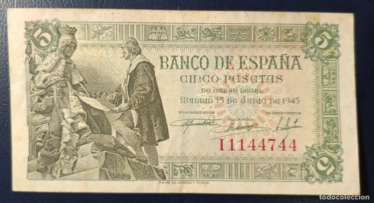 Billetes espa&ntilde;oles: 5 PESETAS BANCO DE ESPA&Ntilde;A MADRID 15 DE JUNIO DE 1945 ( BSP289 )