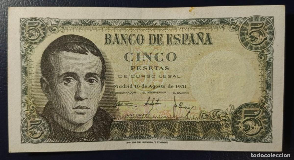 Billetes espa&ntilde;oles: 5 PESETAS BANCO DE ESPA&Ntilde;A MADRID 16 DE AGOSTO DE 1951 ( BSP293 )