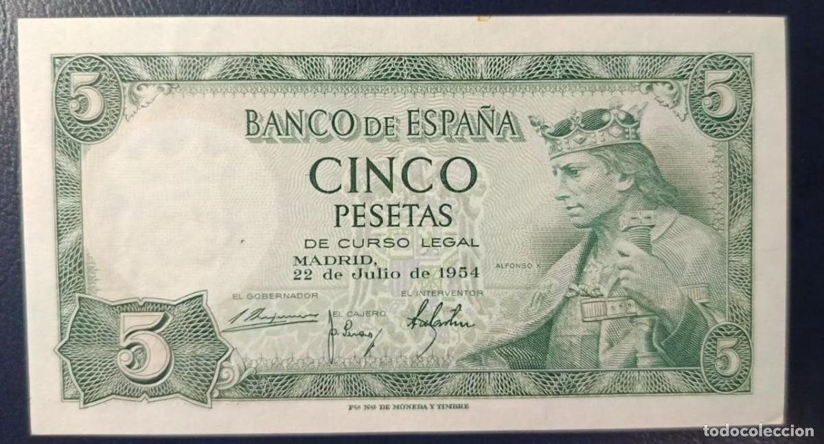 Billetes espa&ntilde;oles: 5 PESETAS BANCO DE ESPA&Ntilde;A MADRID 22 DE JULIO DE 1954 ( BSP294 )