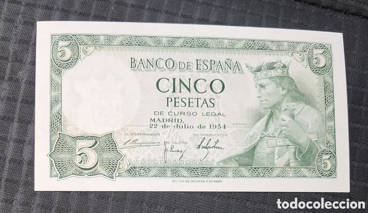 Billetes espa&ntilde;oles: Billete 5 pesetas 1954