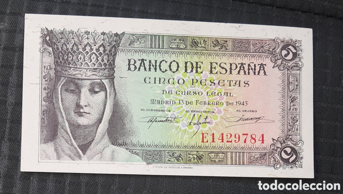 Billetes espa&ntilde;oles: Billete 5 pesetas 1943