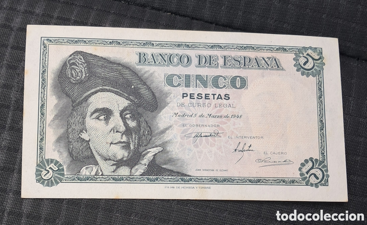 Billetes espa&ntilde;oles: Billete 5 pesetas 1948