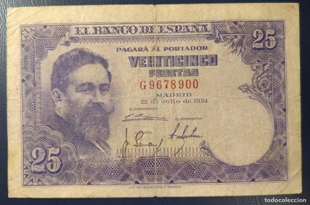 Billetes espa&ntilde;oles: 25 PESETAS BANCO DE ESPA&Ntilde;A MADRID 22 DE JULIO DE 1954 ( BSP299 )