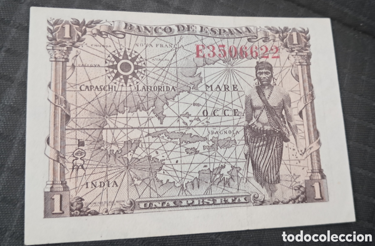 Billetes espa&ntilde;oles: Billete 1 peseta 1945 - Foto 2