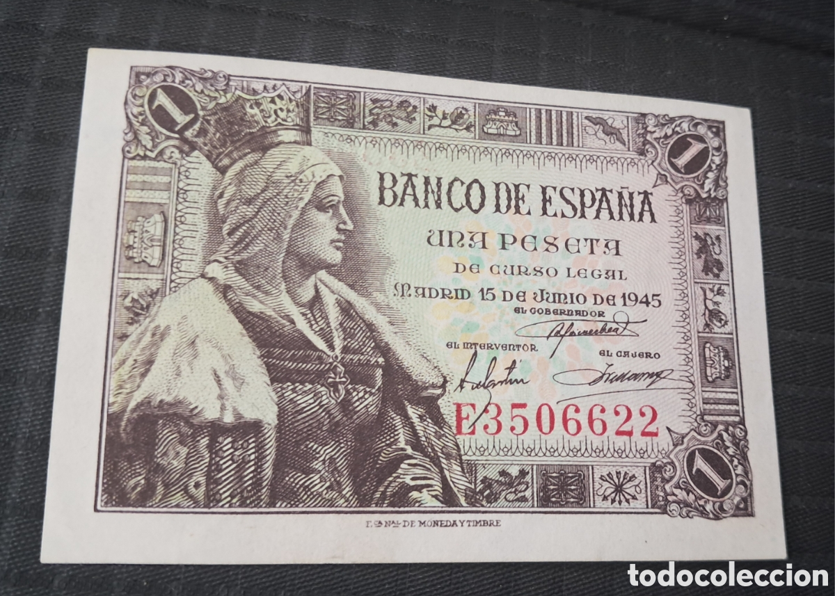 Billetes espa&ntilde;oles: Billete 1 peseta 1945