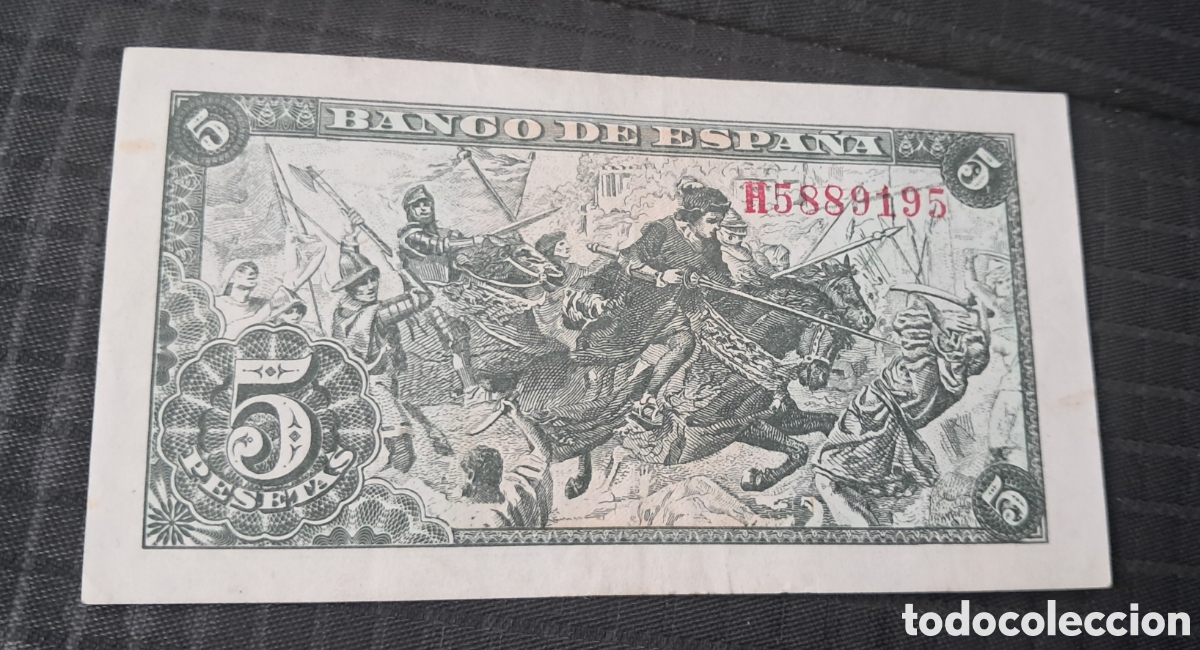 Billetes espa&ntilde;oles: Billete 5 pesetas 1945 - Foto 2