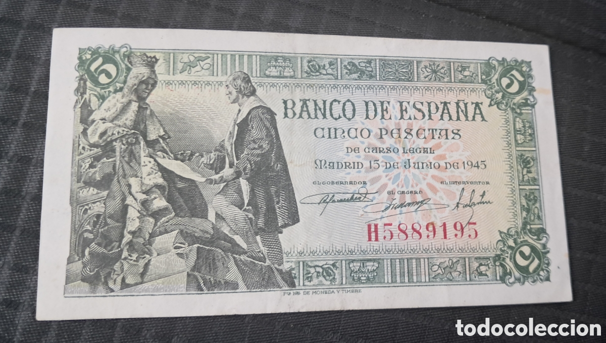 Billetes espa&ntilde;oles: Billete 5 pesetas 1945