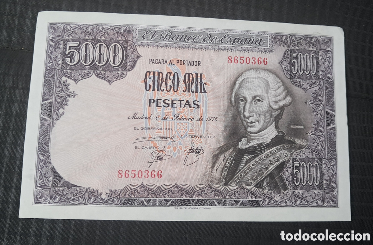 Billetes espa&ntilde;oles: Billete 5000 pesetas 1976 sin serie
