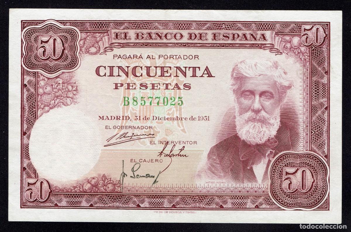 Billetes espa&ntilde;oles: ESPA&Ntilde;A 50 PESETAS 1951 KM#141 SERIE B &rdquo;Santiago Rusi&ntilde;ol&rdquo; EBC