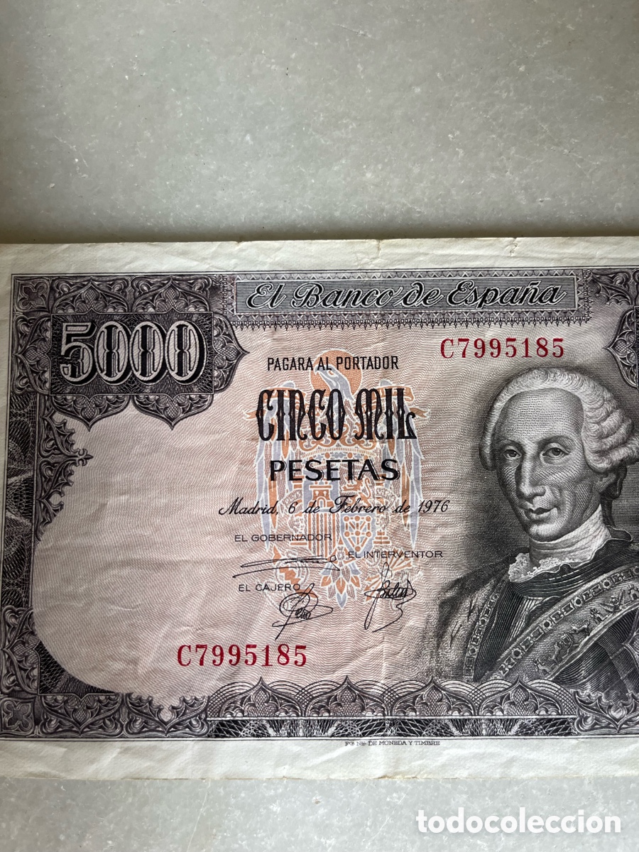 Billetes espa&ntilde;oles: 5000 Pesetas de 1976 serie c