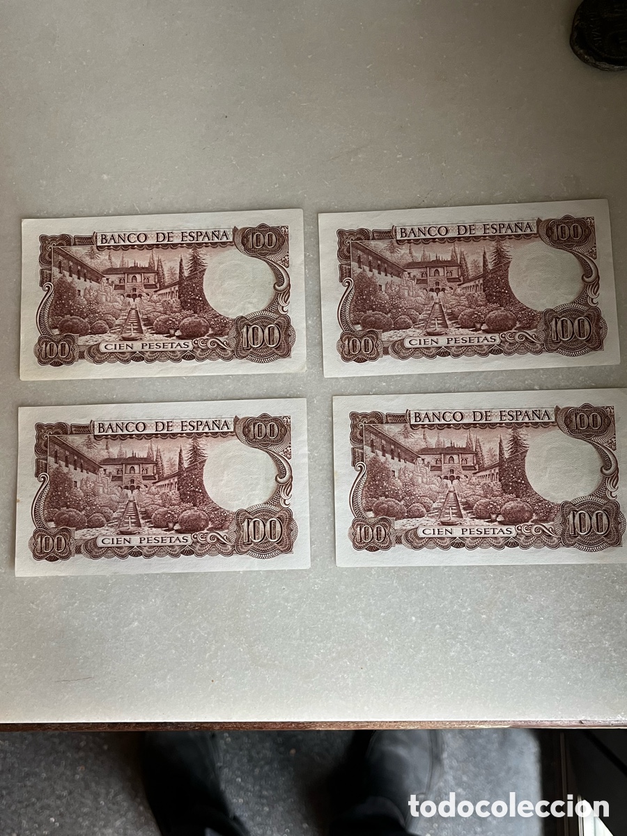 Billetes espa&ntilde;oles: 4 Billetes de 100 pesetas correlativos 75/76/77/78 NUEVOS