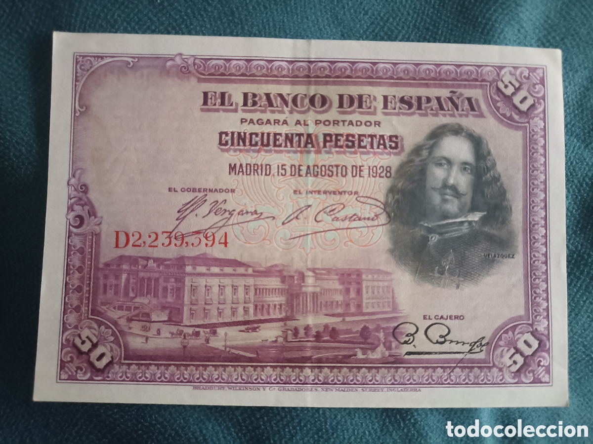 Billetes espa&ntilde;oles: Billete cincuenta pesetas 1928 Vel&aacute;zquez