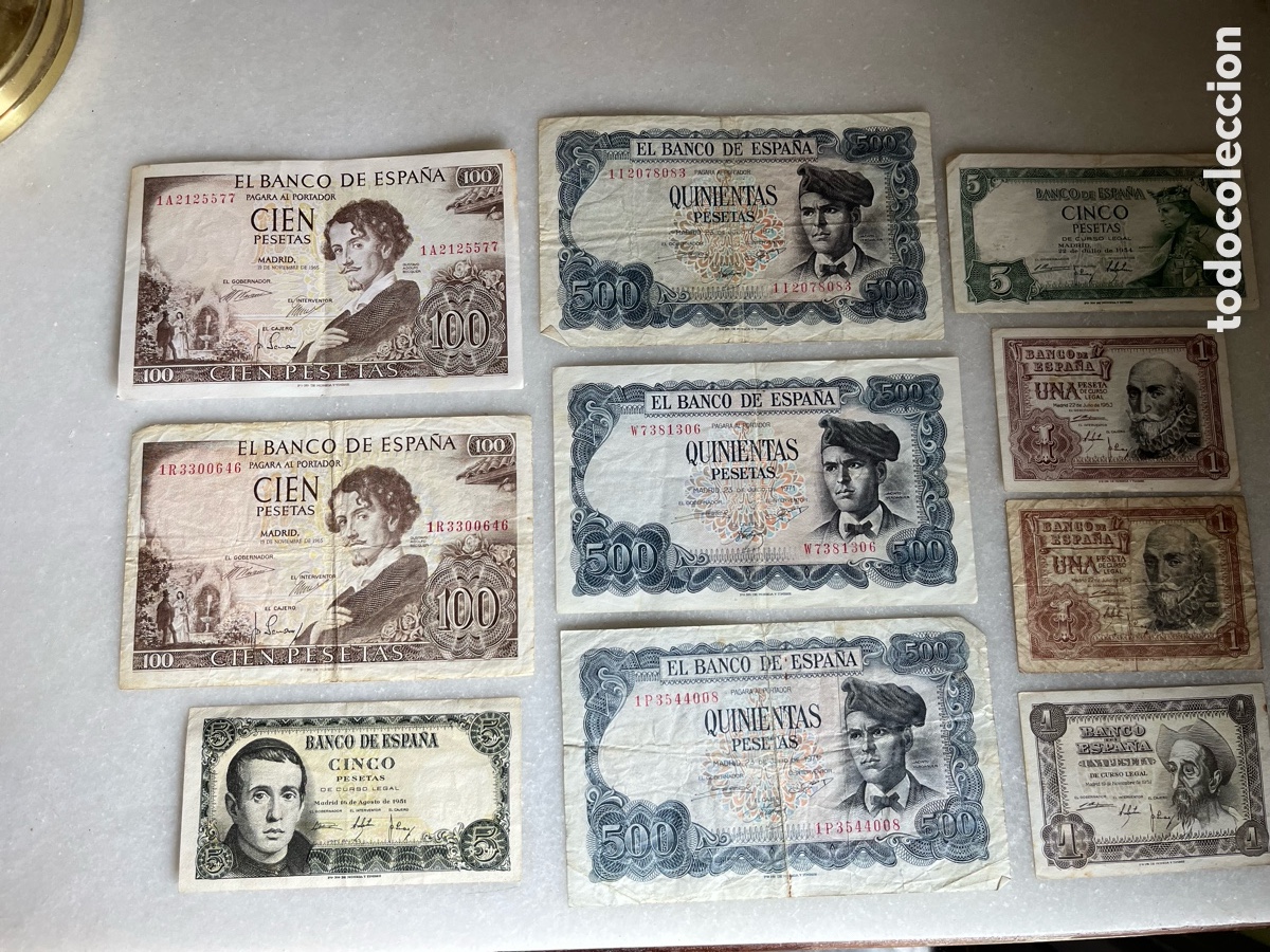 Billetes espa&ntilde;oles: Billetes de 500/100/5/ peseta
