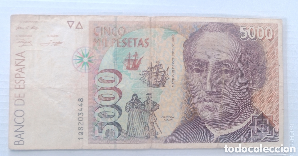 Billetes espa&ntilde;oles: 5000 Pesetas 1992 - Serie 1Q8203448 - Rc