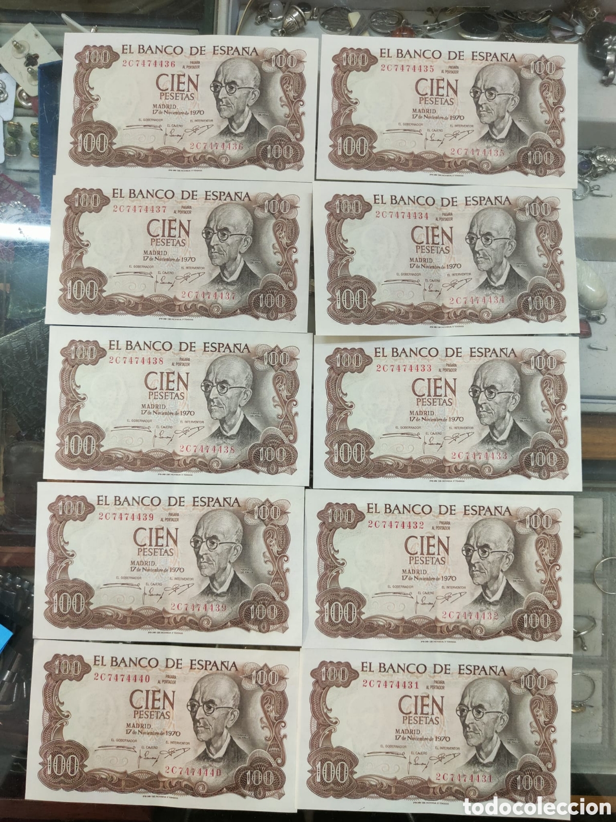 Billetes espa&ntilde;oles: 10 Billetes 100 pesetas El Banco de Espa&ntilde;a
