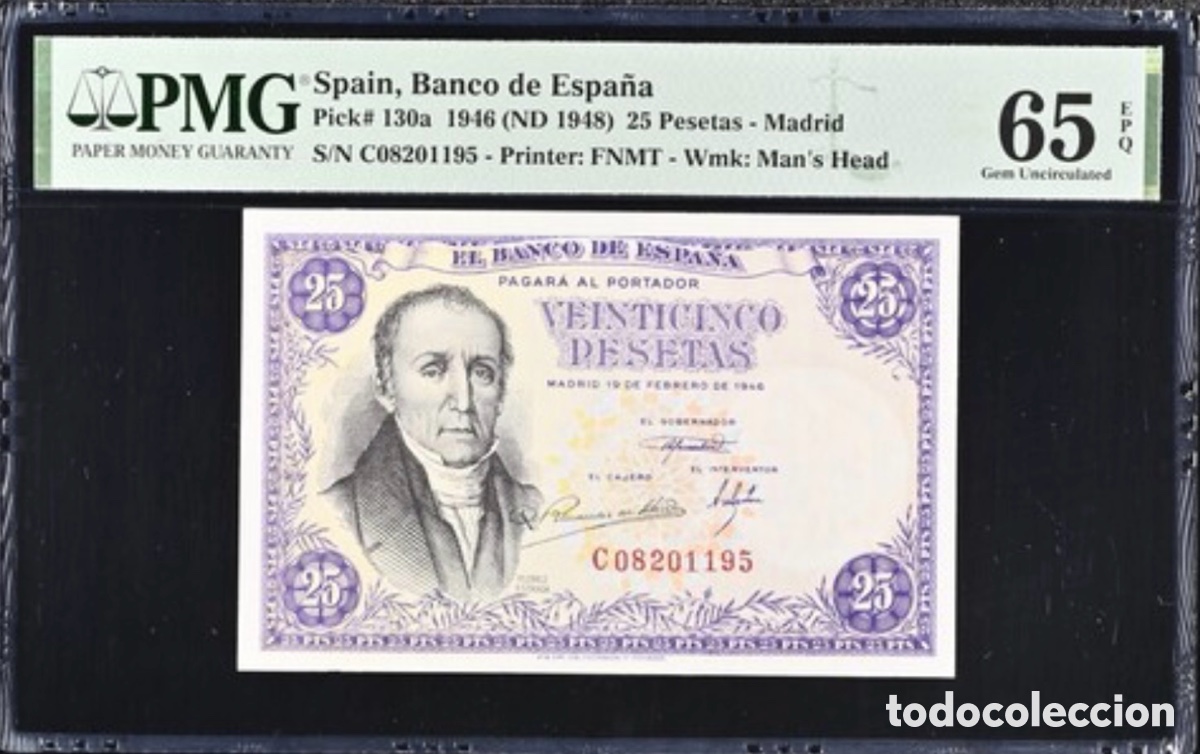 Billetes espa&ntilde;oles: Billete 25 Pesetas 1946 PMG 65 Serie C