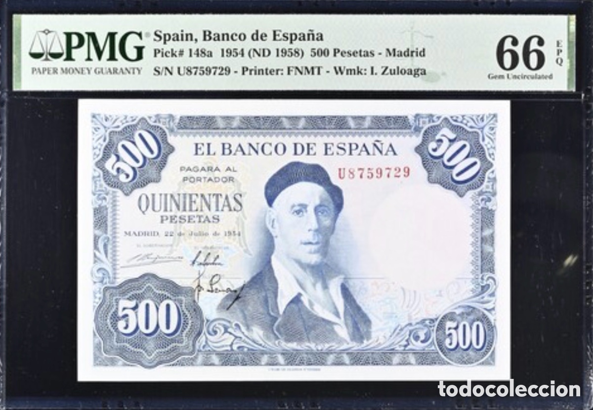 Billetes espa&ntilde;oles: Billete 500 Pesetas 1954 PMG 66 Serie U