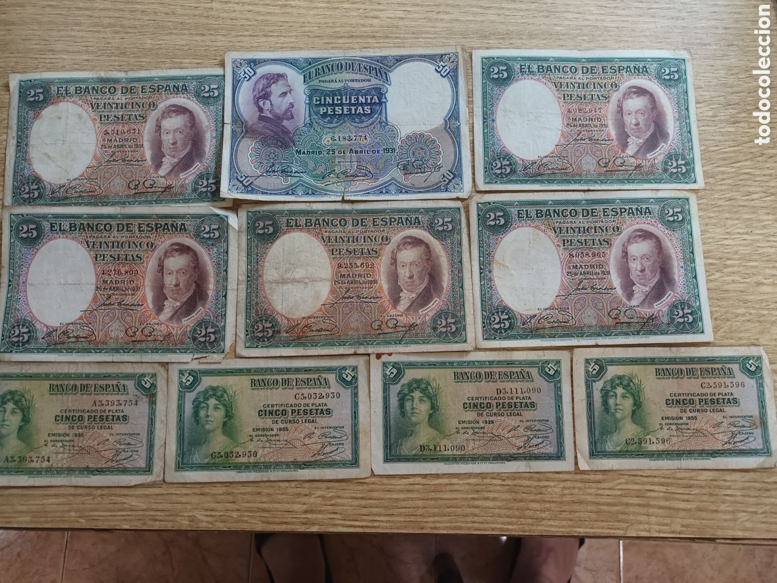 Billetes espa&ntilde;oles: GRAN LOTE DE DIEZ BILLETES DE 1931 AL 1935