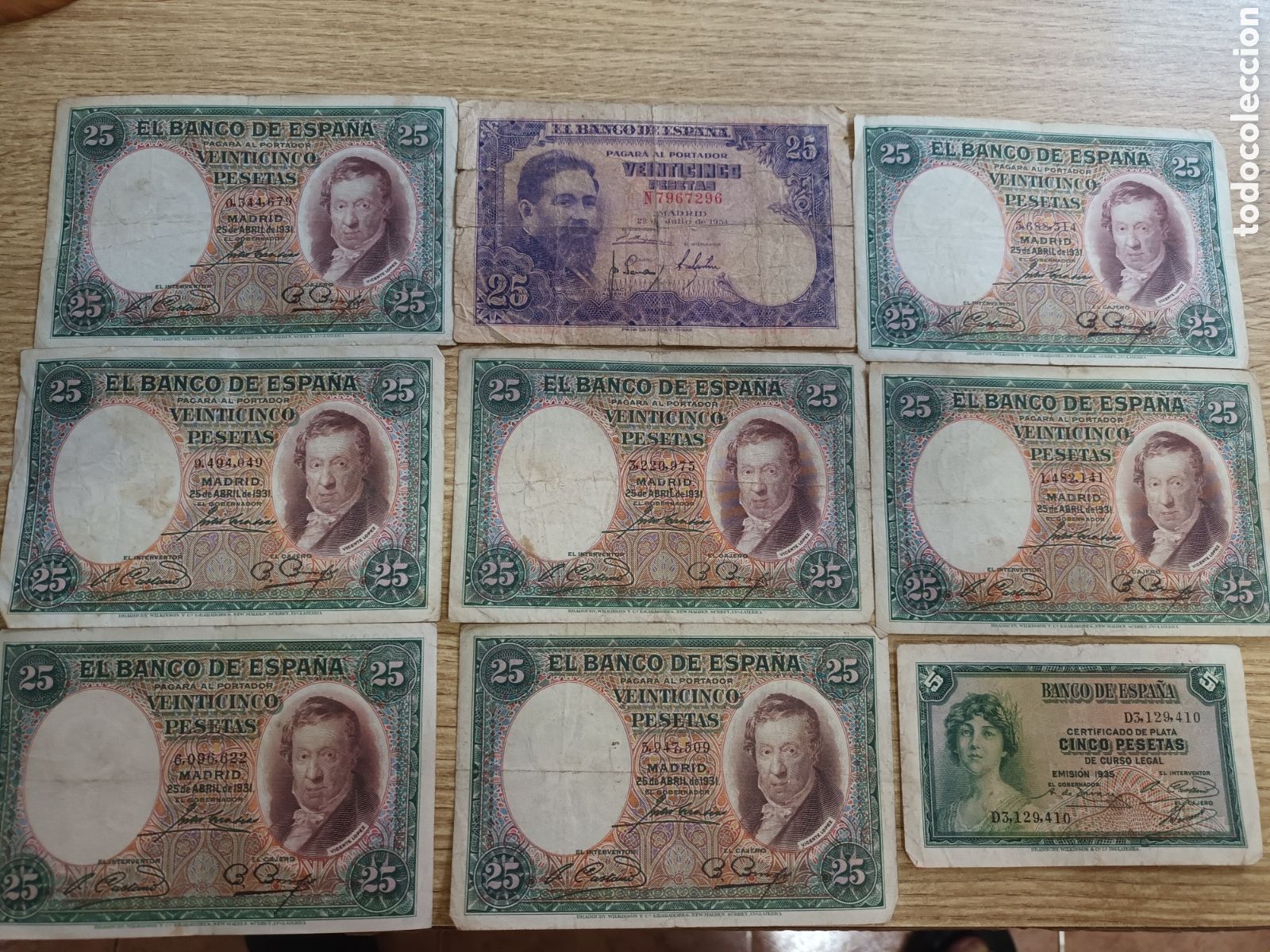 Billetes espa&ntilde;oles: LOTE DE NUEVE BILLETES DE 1931 AL 1954