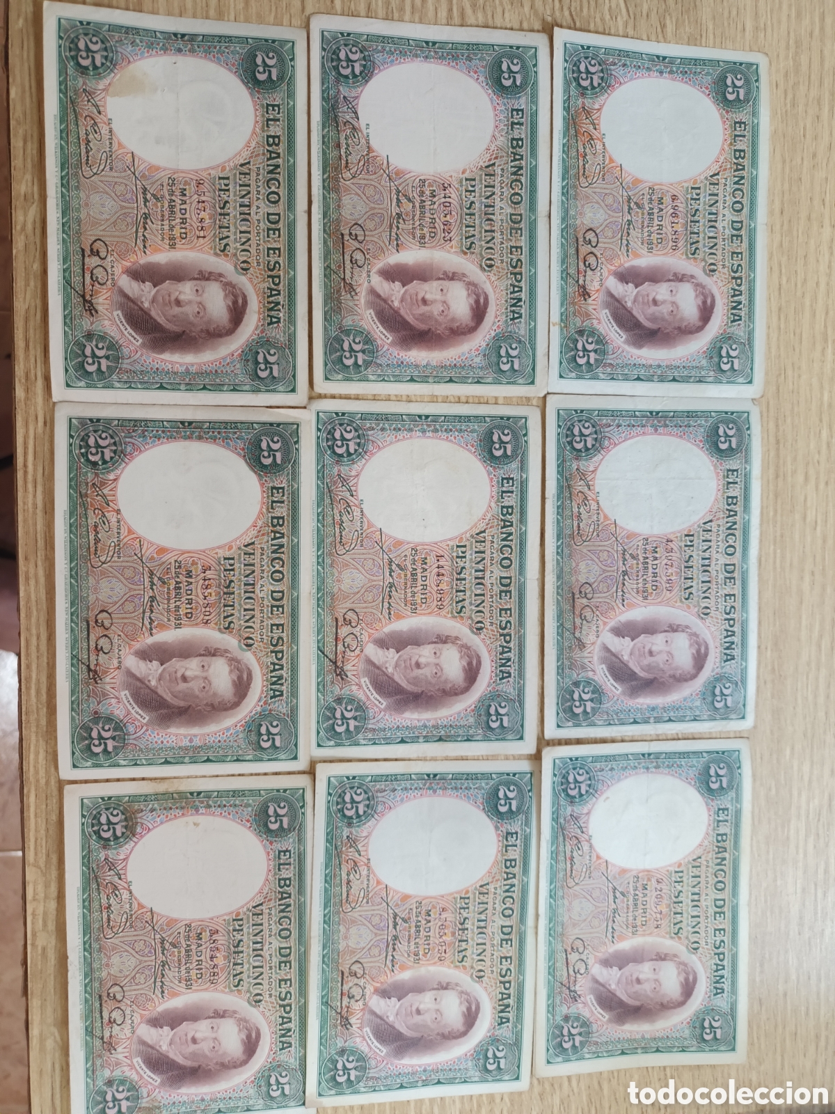 Billetes espa&ntilde;oles: LOTE DE NUEVE BILLETES DE 1931