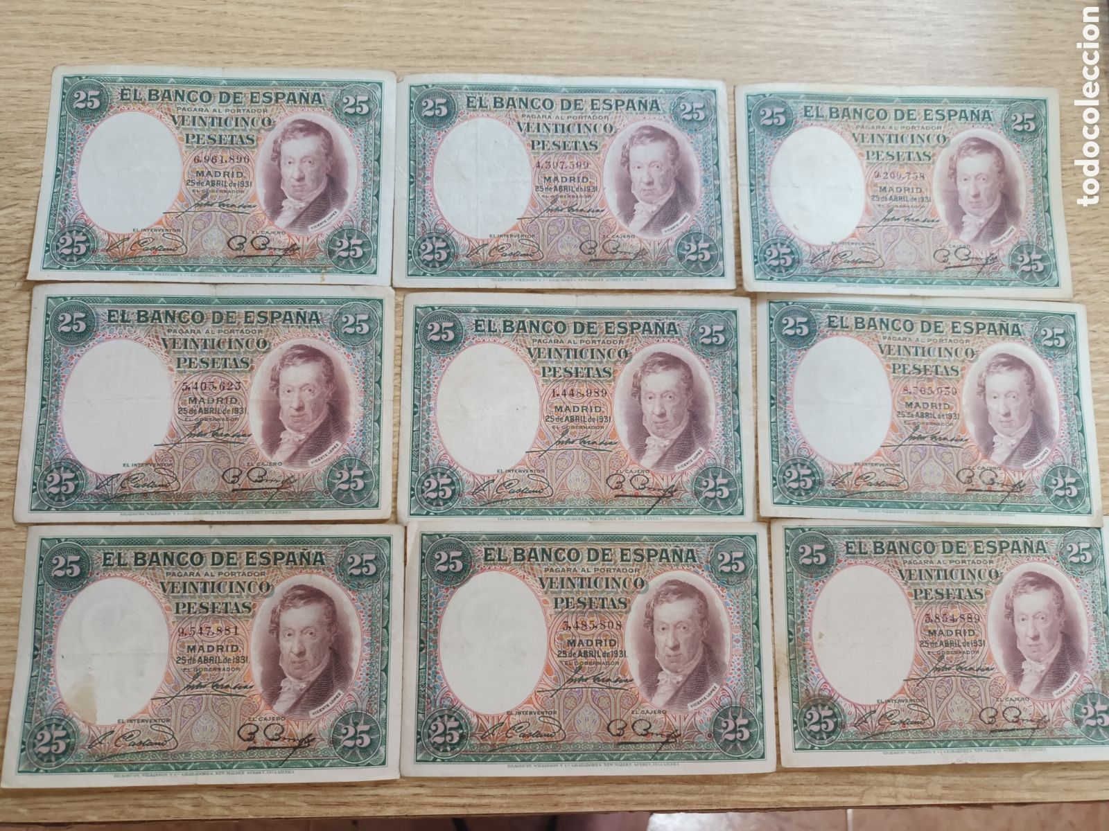 Billetes espa&ntilde;oles: LOTE DE NUEVE BILLETES DE 1931