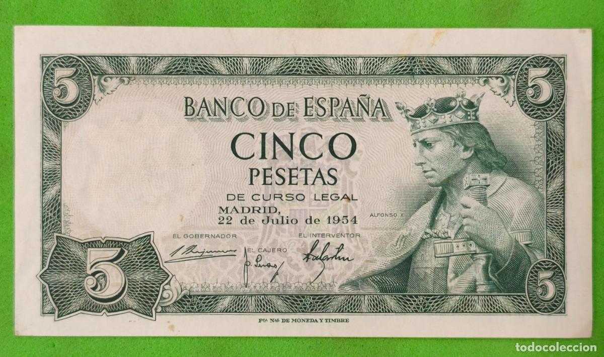 Billetes espa&ntilde;oles: ESPA&Ntilde;A. EDIFIL 466. 5 PTAS 22 DE JULIO 1954 SIN SERIE. CONSERVACI&Oacute;N EBC.