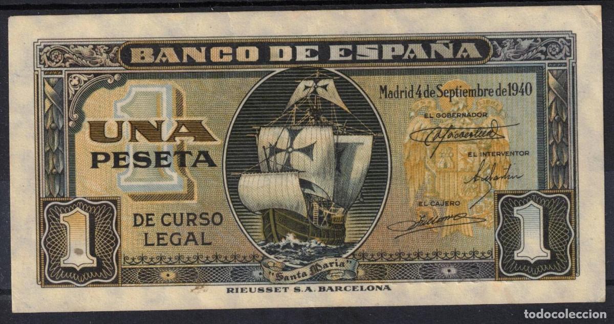 Billetes espa&ntilde;oles: BILLETE ESPA&Ntilde;A 1 PESETA 1940 CARABELA - SERIE A - EBC-