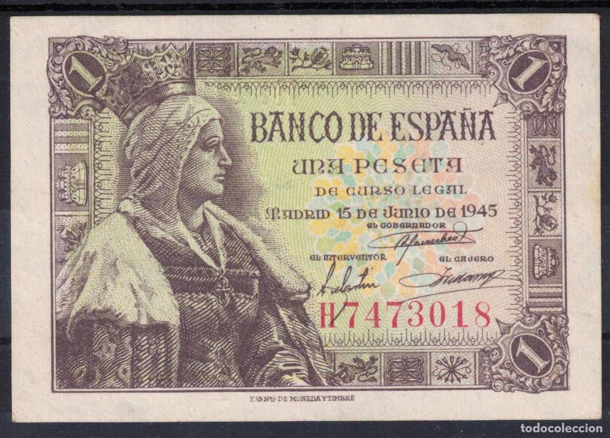 Billetes espa&ntilde;oles: BILLETE ESPA&Ntilde;A 1 PESETA 1945 ISABEL LA CATOLICA - SERIE H - SIN CIRCULAR
