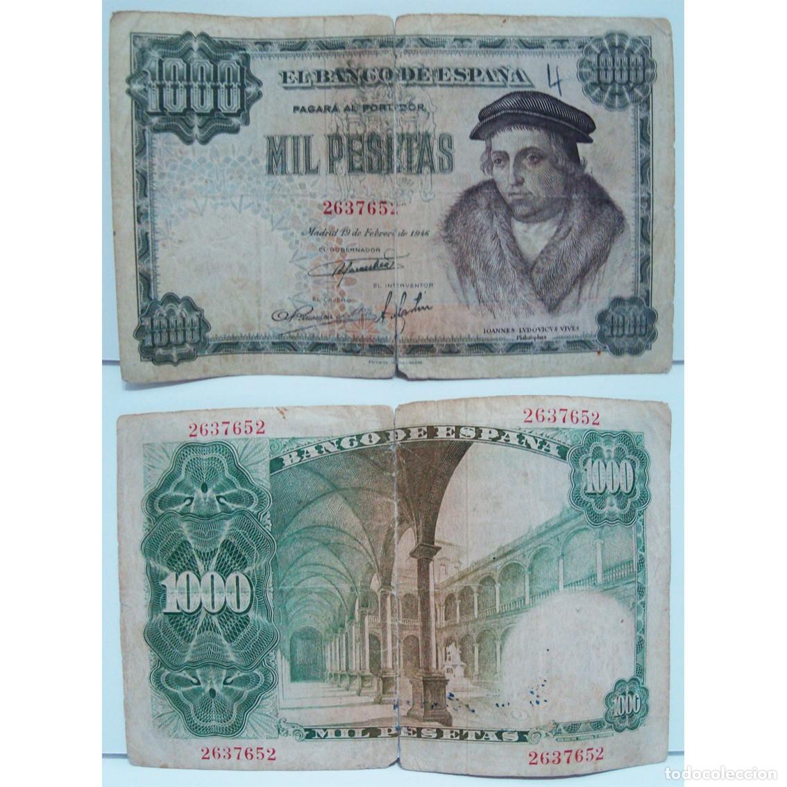 Billetes espa&ntilde;oles: BILLETE DE ESPA&Ntilde;A DE 1000 PESETAS DEL A&Ntilde;O 1946 DE LUIS VIVES (RARO Y DIFICIL)