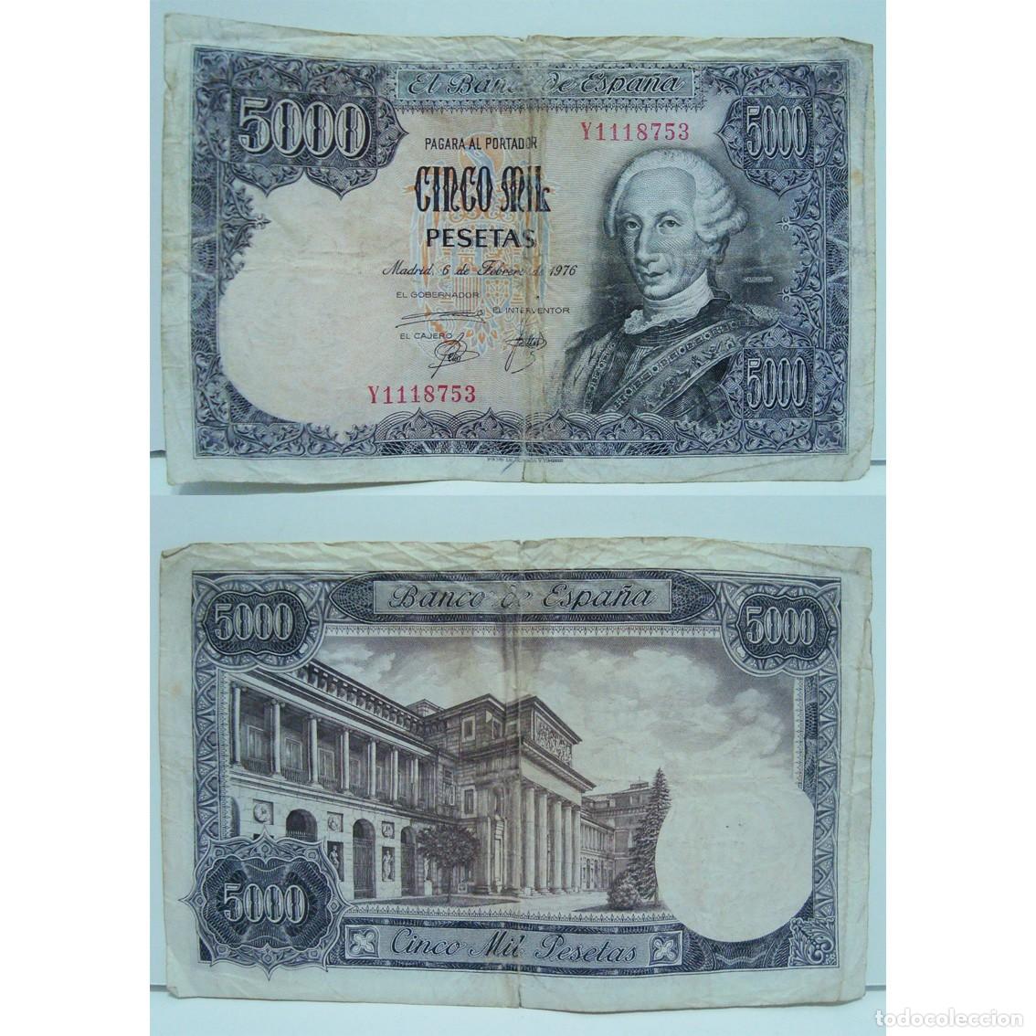 Billetes espa&ntilde;oles: BILLETE DE ESPA&Ntilde;A DE 5000 PESETAS DEL A&Ntilde;O 1976 CARLOS III